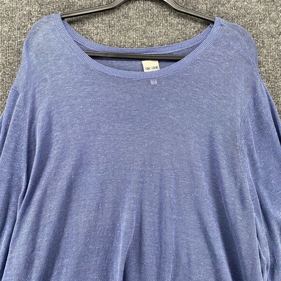 Nic + Zoe Sweater Womens 3X Blue Linen Blend Round Neck Pullover Lightweight - Picture 2 of 8